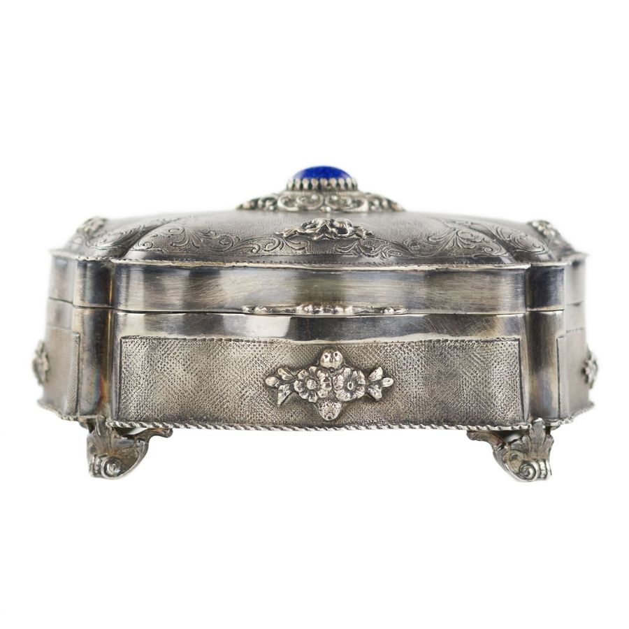 Antique Italian, silver jewelry box of baroque shape.