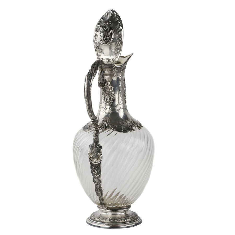 Antique Glass wine jug in silver. France 19th century.