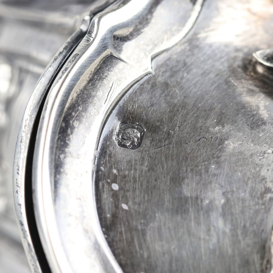 Antique Pair of French glass wine jugs in silver. 19th century.