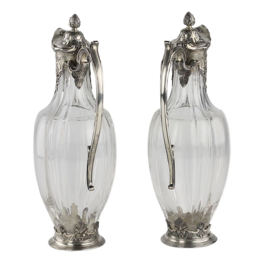 Antique A pair of Regency style crystal jugs in silver from CHRISTOFLE.