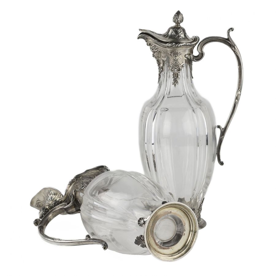 Antique A pair of Regency style crystal jugs in silver from CHRISTOFLE.