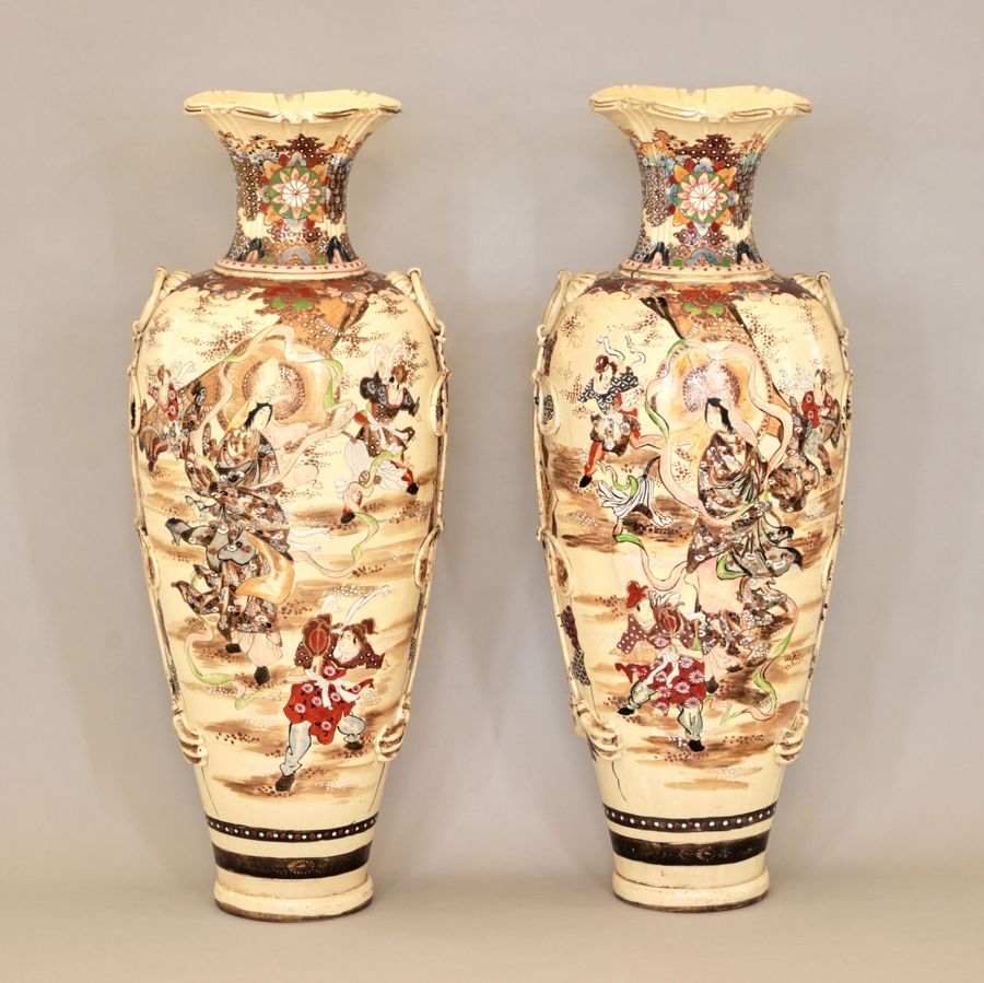 Antique Pair of Japanese Satsuma floor vases.