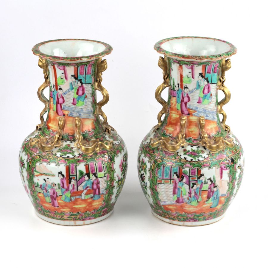 Antique Pair of Cantonese Vases Family Rose.