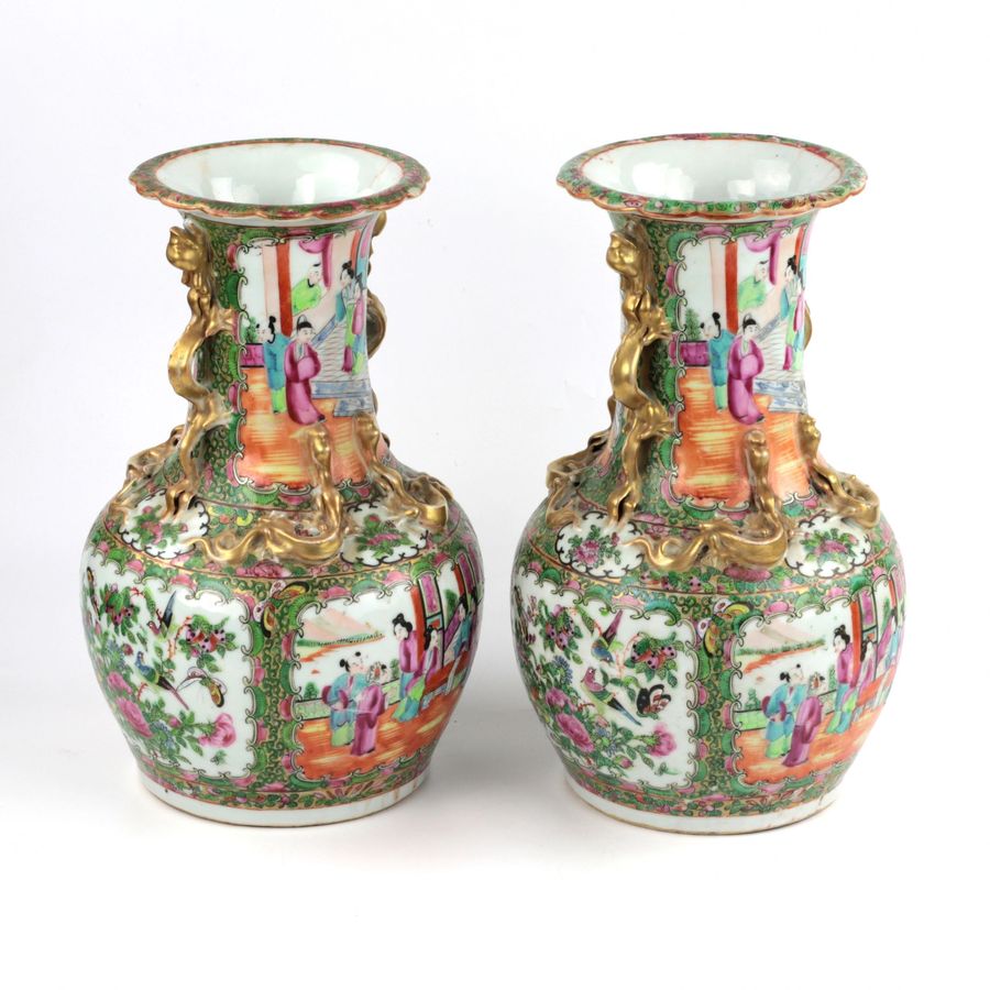 Antique Pair of Cantonese Vases Family Rose.