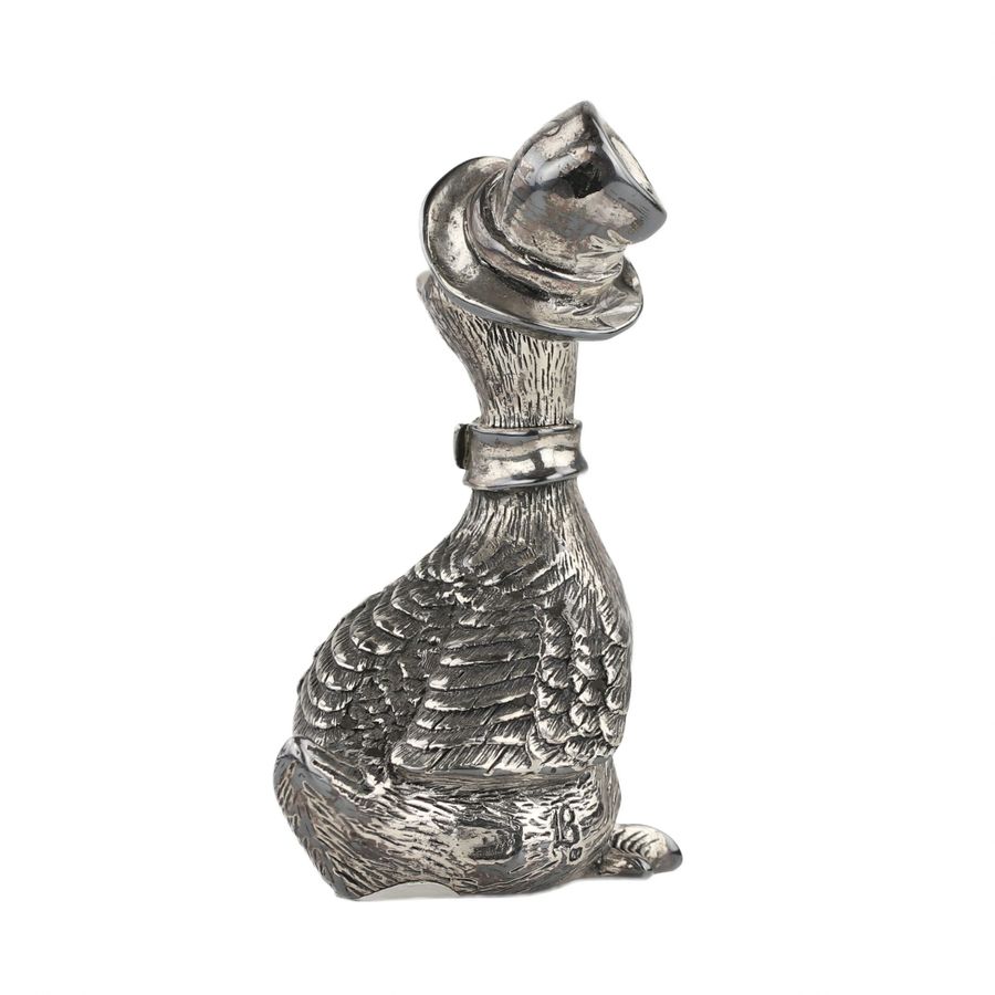 Antique Silver figurine Goose in a hat. Italy 20th century