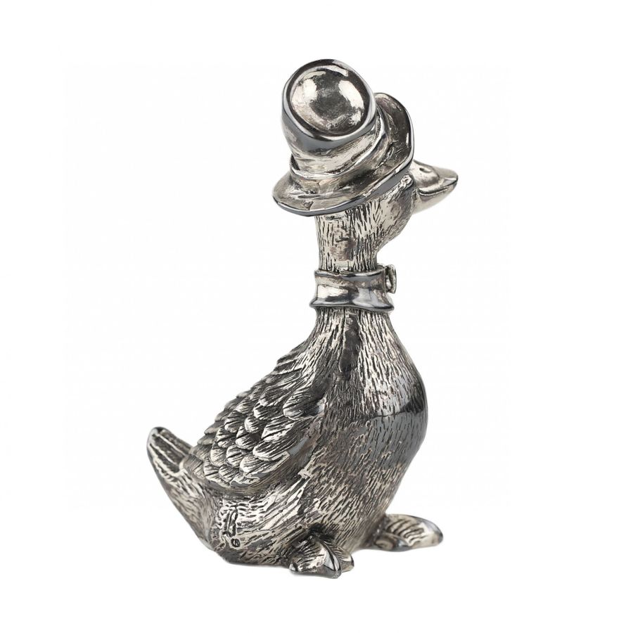 Antique Silver figurine Goose in a hat. Italy 20th century