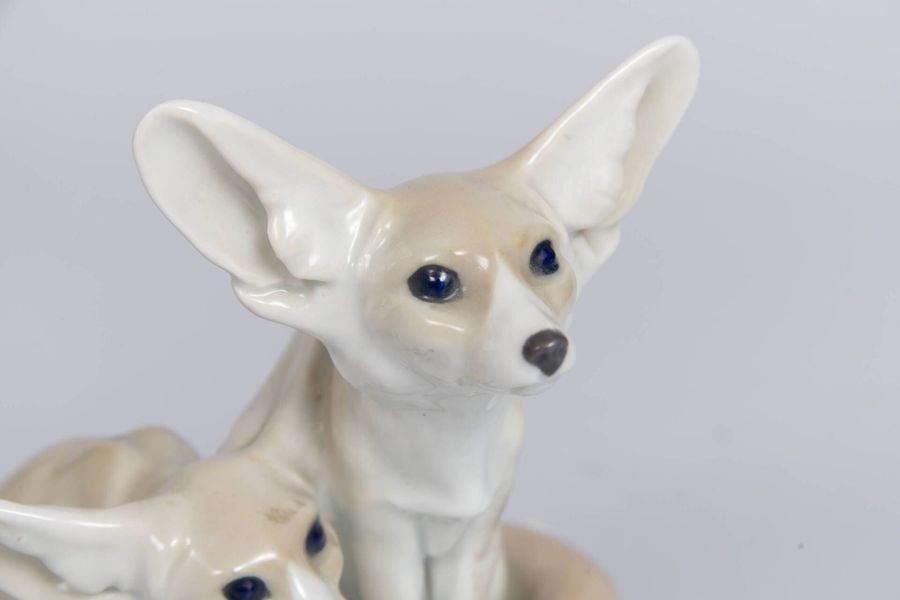 Antique Porcelain figure Fennec foxes