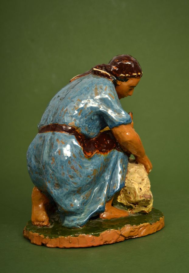 Antique Ceramic figure Girl with a goose