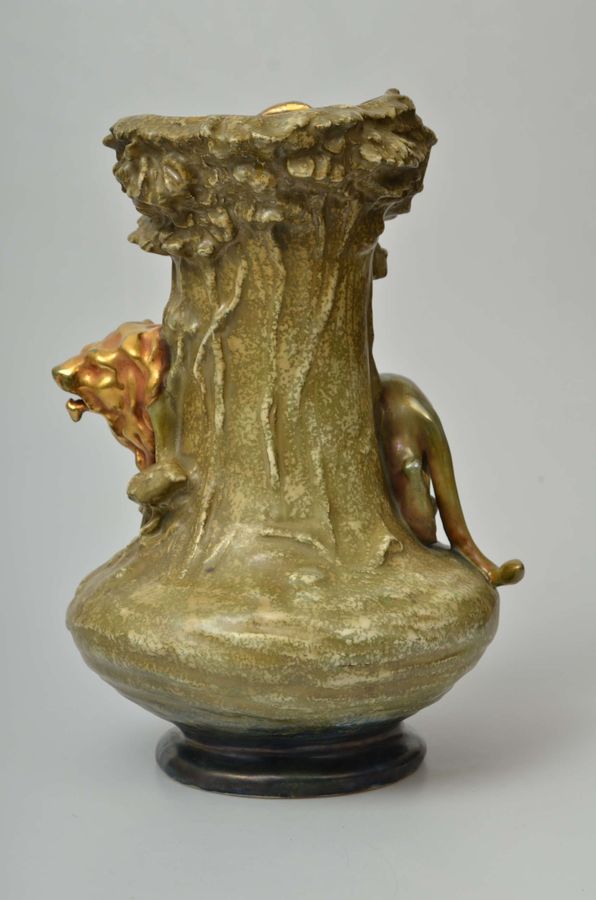 Antique Austrian Art Nouveau vase with lions