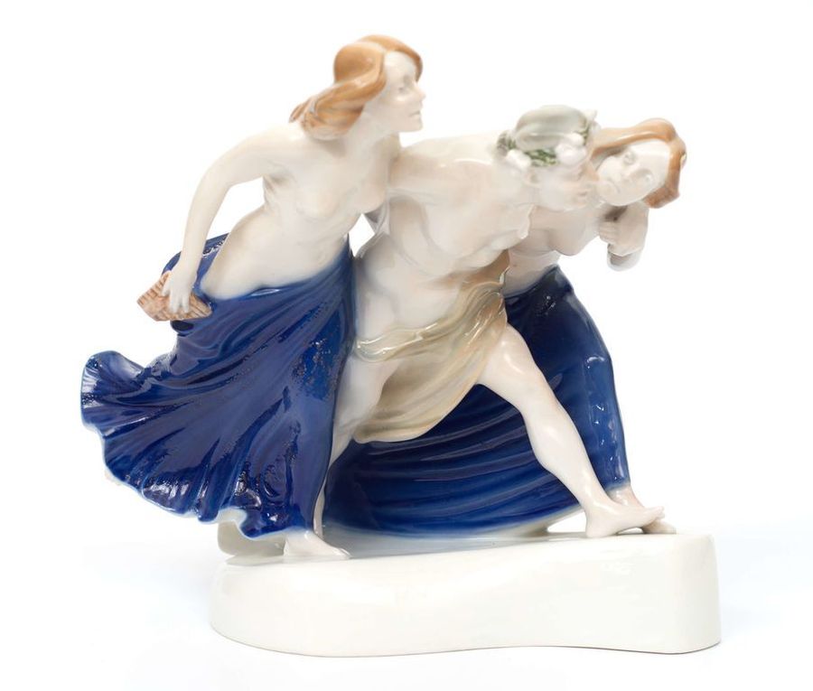 Antique Porcelain figure Faun with nymphs