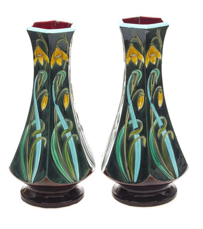 Antique Two French Art Nouveau majolica vases