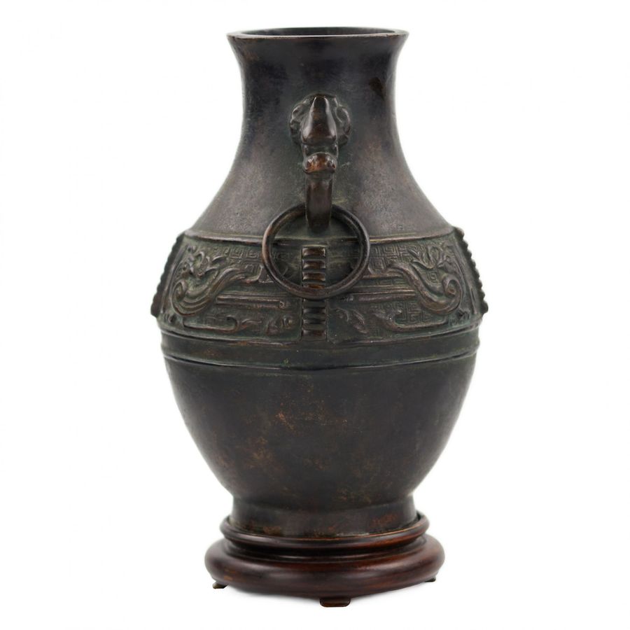 Antique Bronze Jug for wine Hu, with Jinwen signs. China.