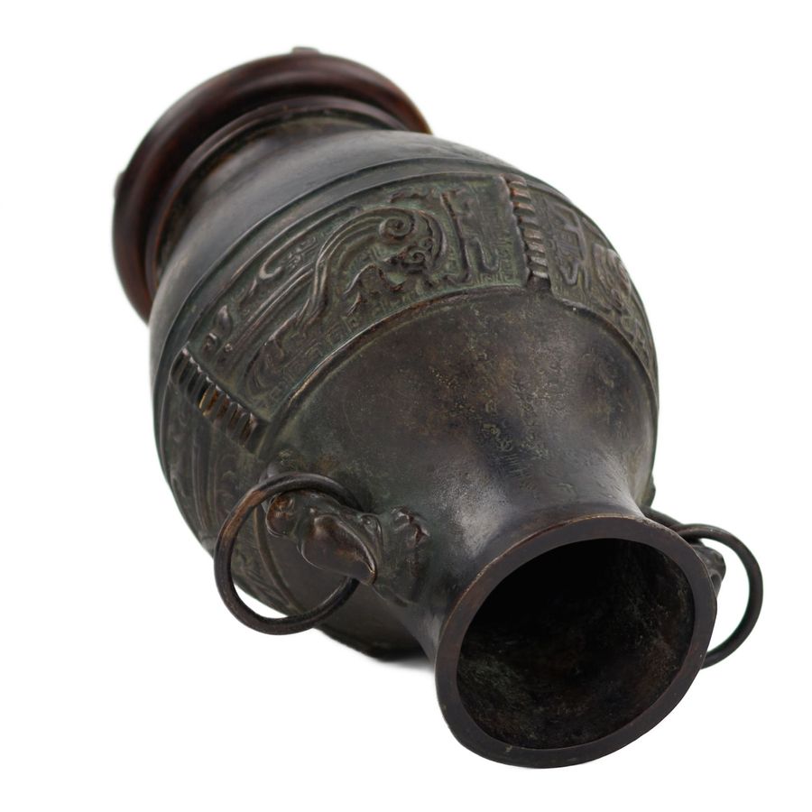 Antique Bronze Jug for wine Hu, with Jinwen signs. China.