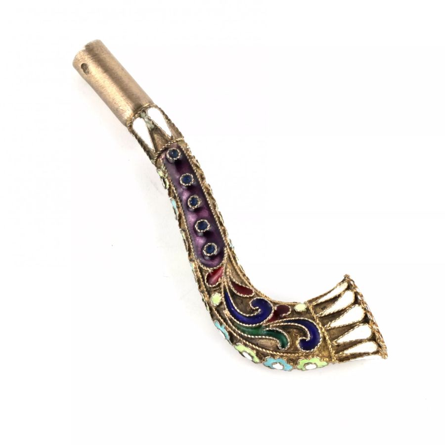 Antique Cloisonne enamel silver mouthpiece. Russia, 1920s.