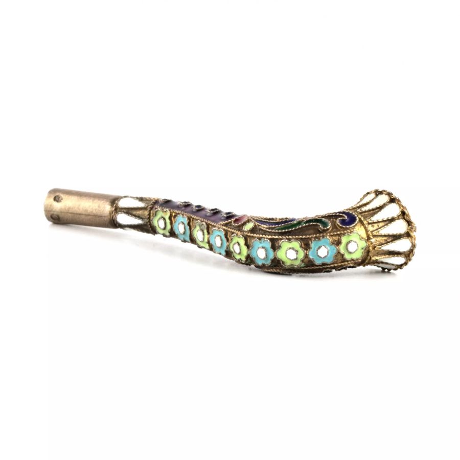 Antique Cloisonne enamel silver mouthpiece. Russia, 1920s.