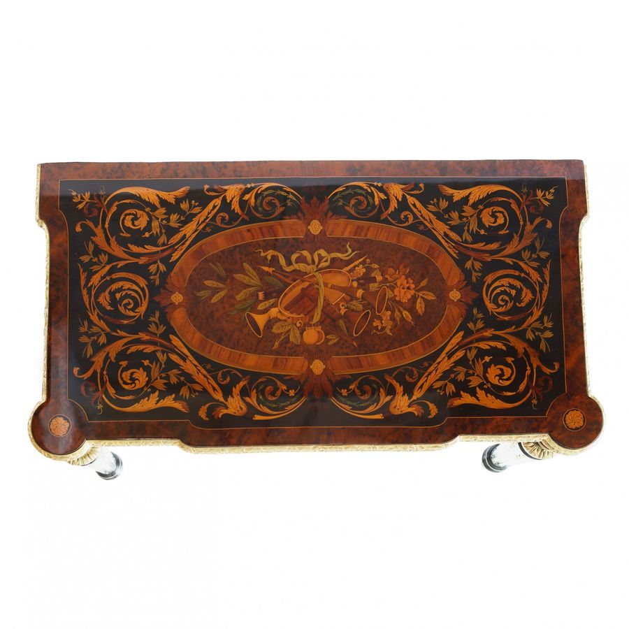 Antique Gaming table decorated with a pattern using marquetry technique. France. Late 19th century