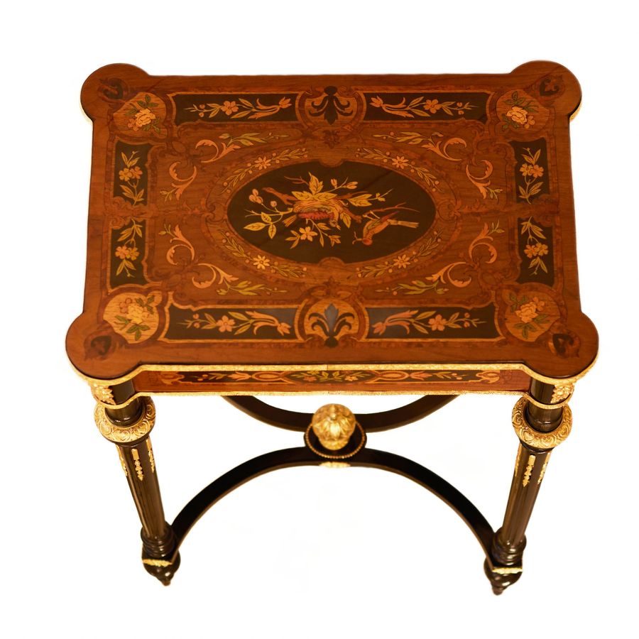 Antique A lovely inlaid wood dressing table with gilded bronze. France late 19th century.