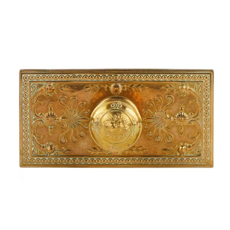 Antique A heavy paperweight made of bronze and wood, in the style of Napoleon III, by the workshop of F. BARBEDIENNE.