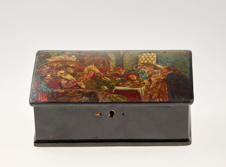 Antique Antique Russian Box  Scene from a Russian boyar life