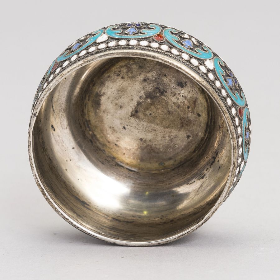 Antique Russian silver salt cellar with enamel.