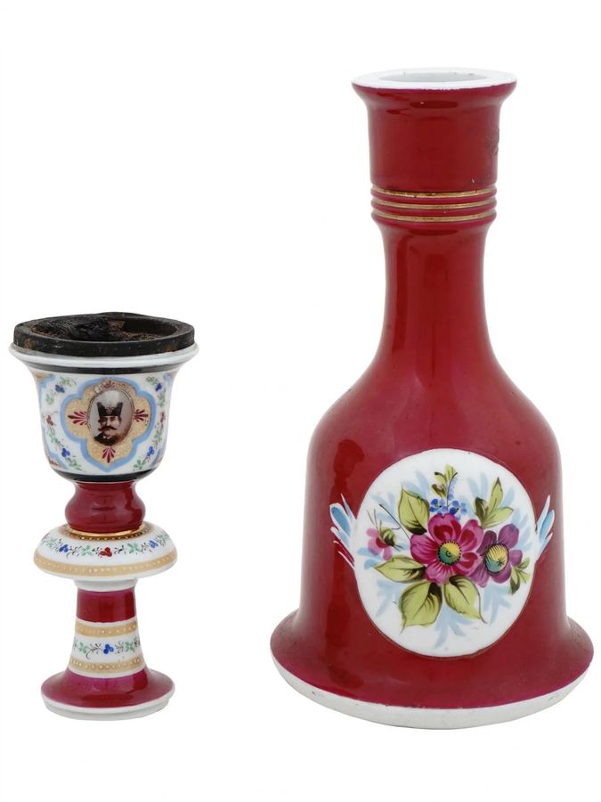 Antique Hand painted porcelain hookah. Kuznetsov factory in Dulevo. Russia. 19th century