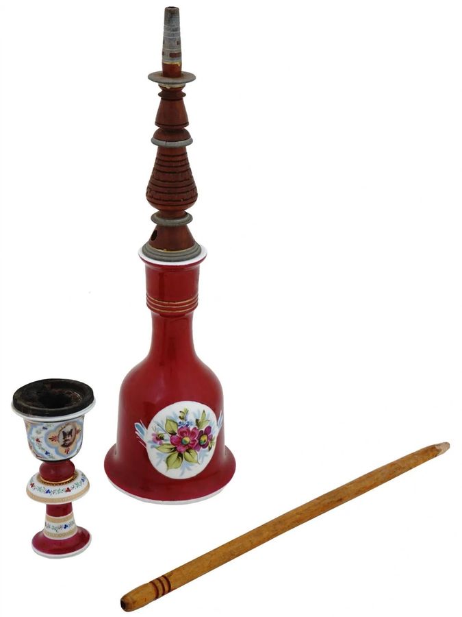 Antique Hand painted porcelain hookah. Kuznetsov factory in Dulevo. Russia. 19th century