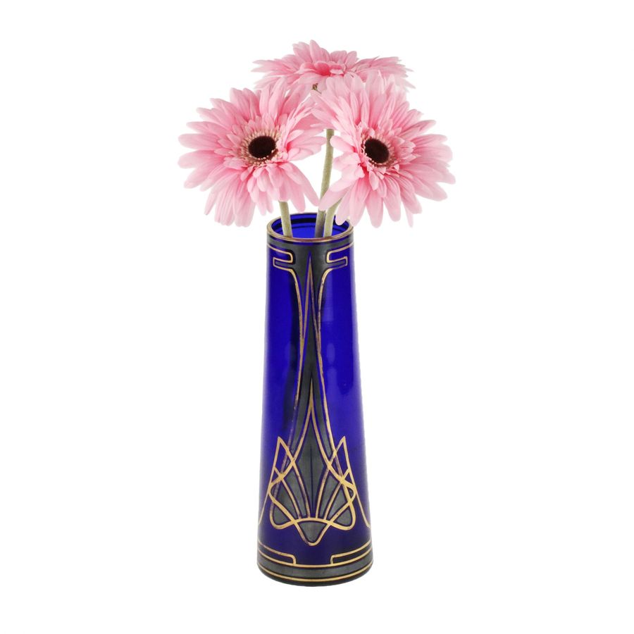 Antique Art Nouveau cobalt conical glass vase.