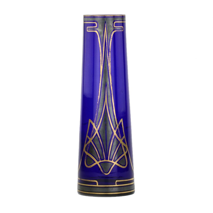 Antique Art Nouveau cobalt conical glass vase.