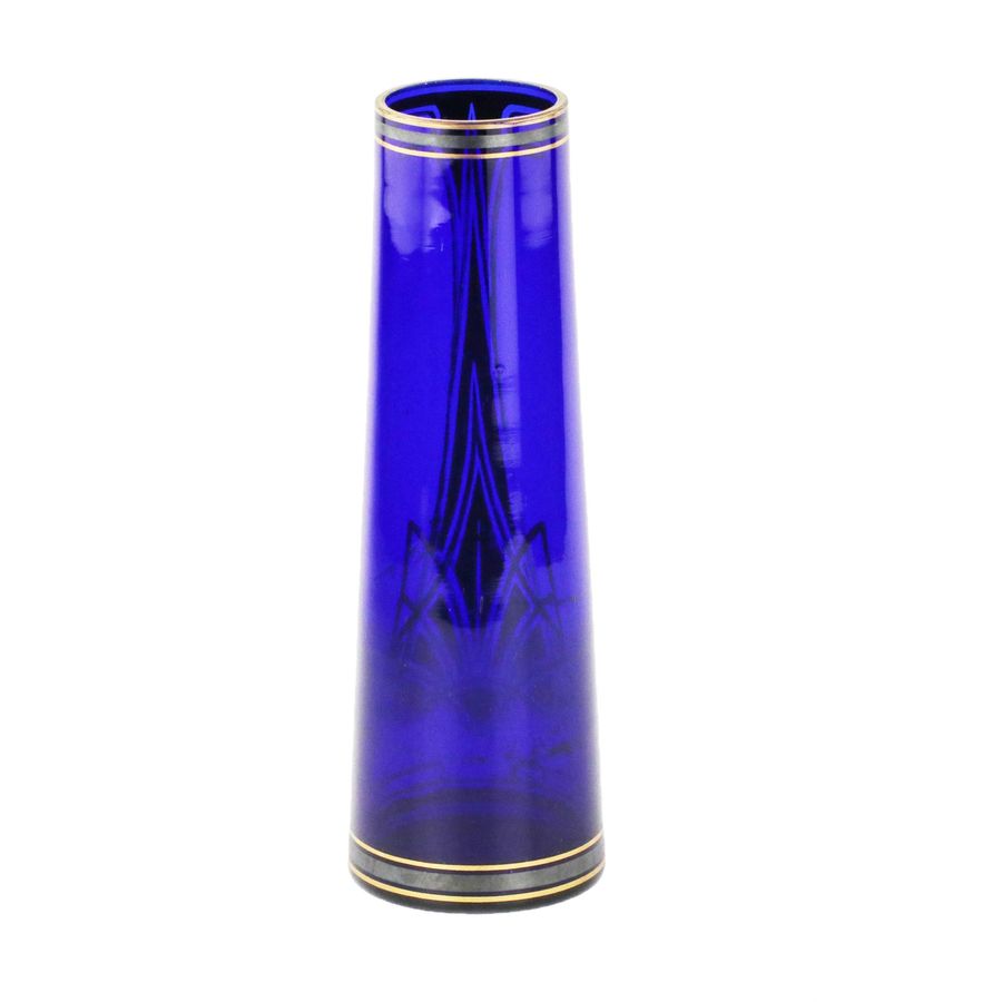 Antique Art Nouveau cobalt conical glass vase.