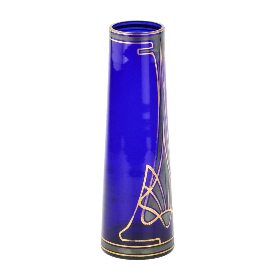 Antique Art Nouveau cobalt conical glass vase.