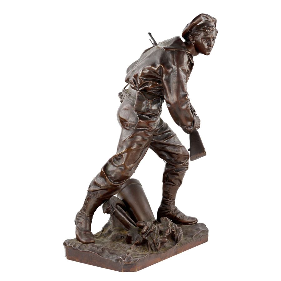 Antique Onisme Aristide Croisy. Bronze figure of a brave, military sailor.