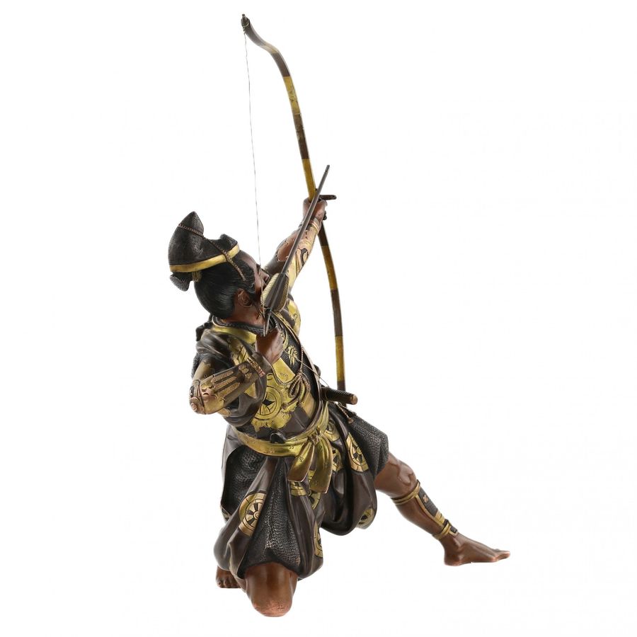 Antique Bronze figure of a samurai archer with a longbow. Yoshimitsu Hou (???) Japan. Meiji period 19th-20th century.