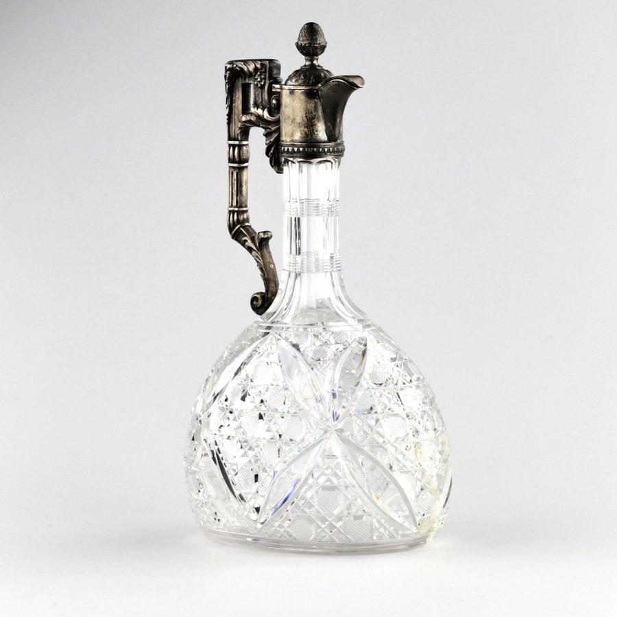 Antique Russian liqueur decanter, crystal in silver. Moscow 1907-1913