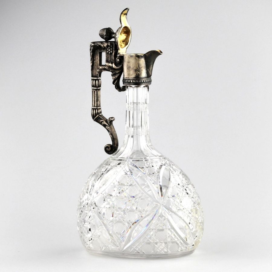 Antique Russian liqueur decanter, crystal in silver. Moscow 1907-1913