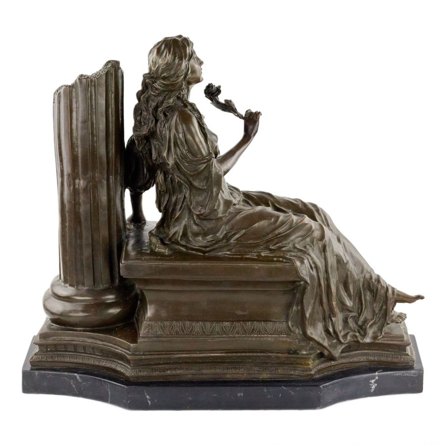 Antique Bronze sculpture Girl with a rose.