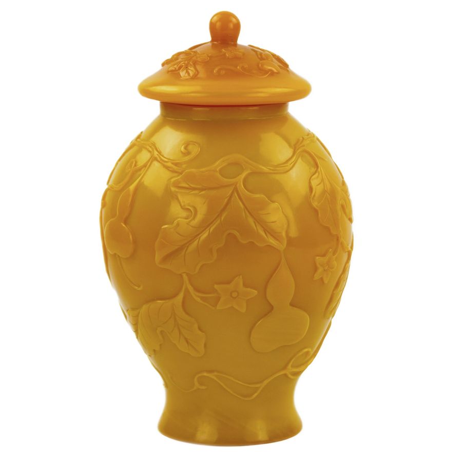 Antique Chinese yellow Beijing glass urn vase from the 19th century.