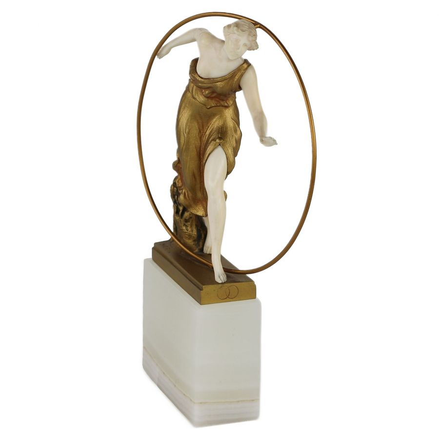 Antique Bronze figure of a Woman with a Hoop, 1920. Georges MORIN (1874-1950)