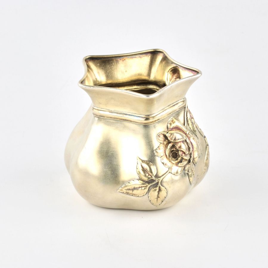 Antique Silver box vase by Orest Kurlyukov in the form of a tied bag.