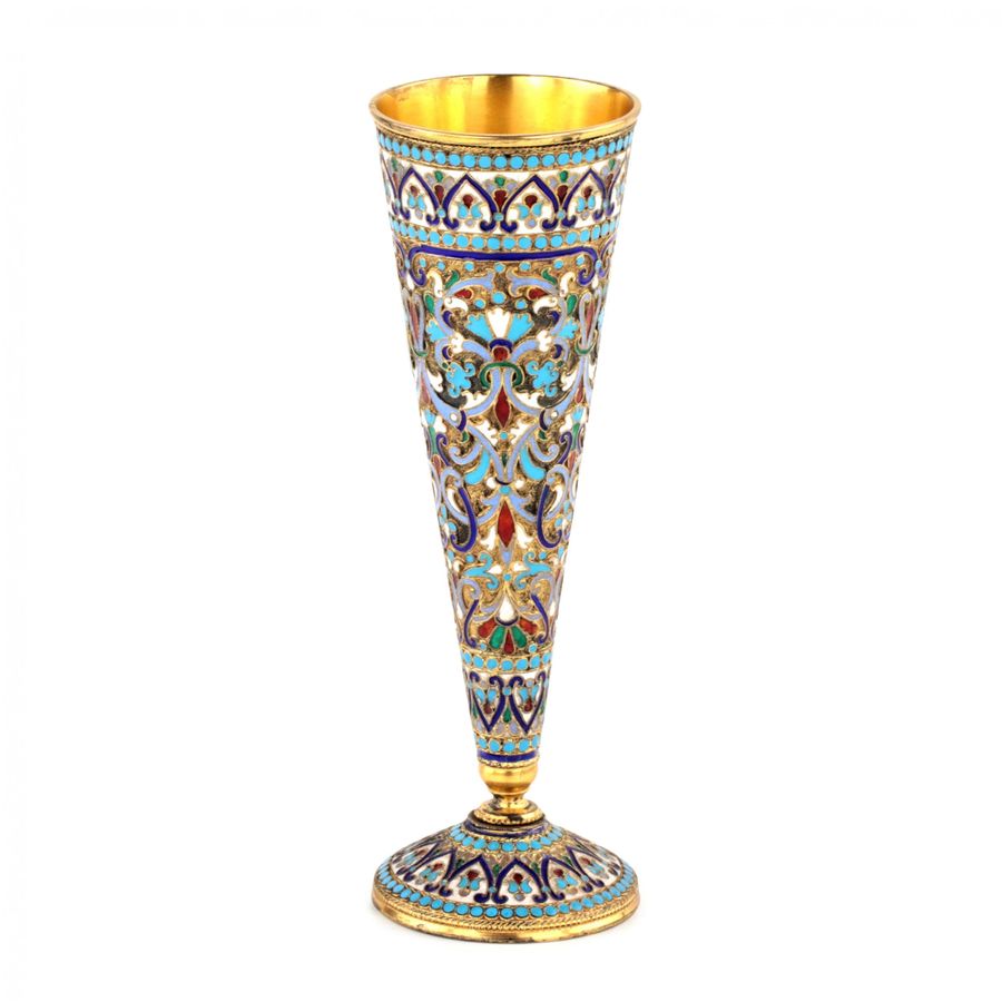 Silver cloisonne enamel champagne glass. Vasily Agafonov.