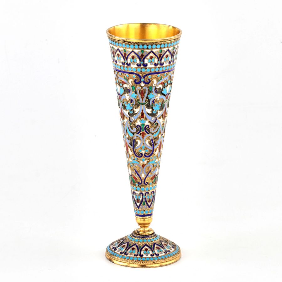 Antique Silver cloisonne enamel champagne glass. Vasily Agafonov.