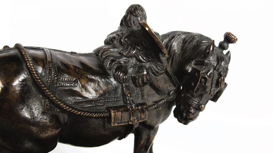 Antique Cheval De Trait Harnaché De Théodore GECHTER (1796-1844)