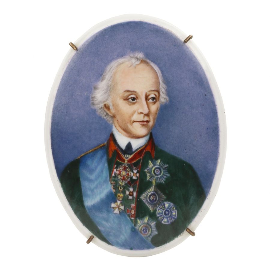 Porcelain medallion with a portrait of A.V. Suvorov. Russia. 19th century