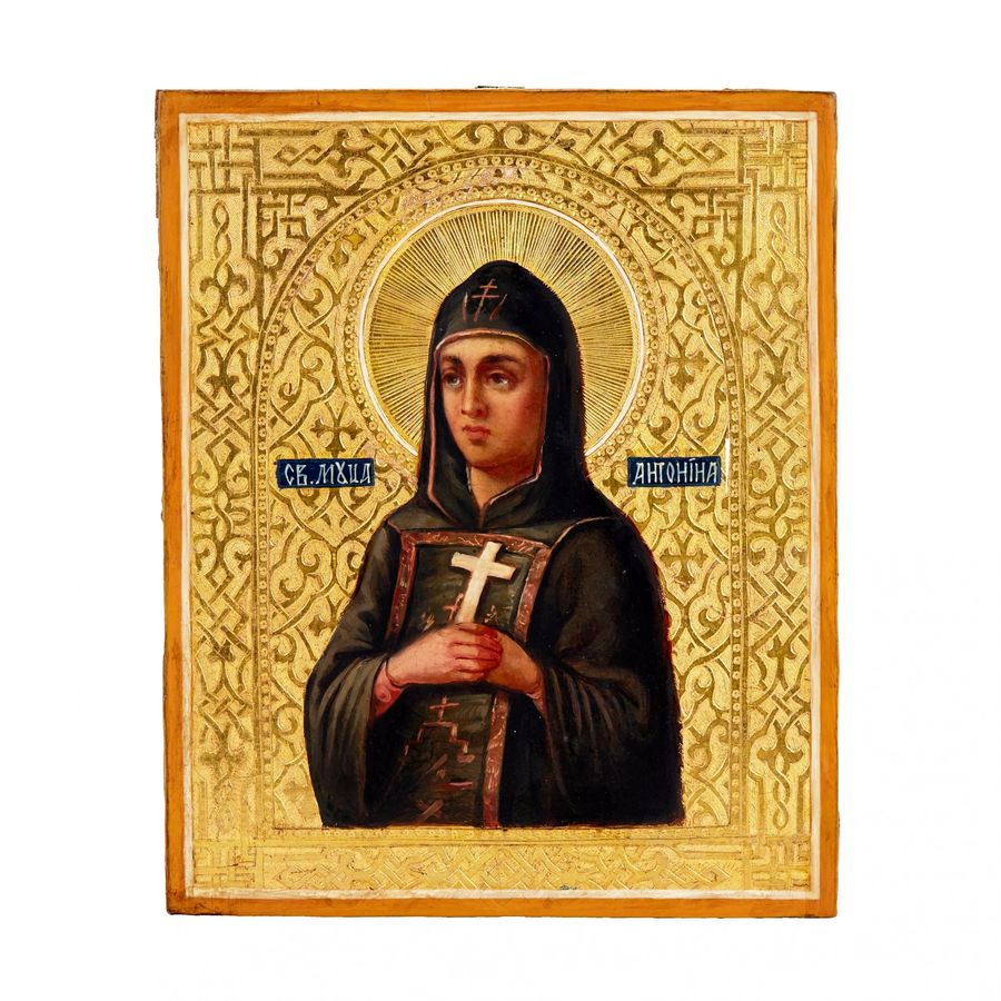 Antique Russian icon of the Holy Martyr Antonina, turn of the 19th-20th centuries.