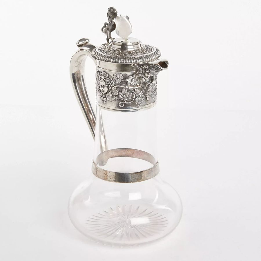 Silver wine jug with glass. Horace Woodward & Hugh Taylor, London 1893.