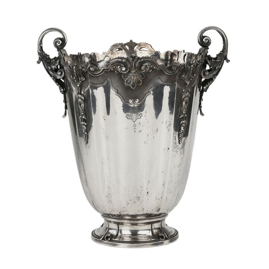 An ornate Italian silver cooler in the shape of a vase. 1934-1944