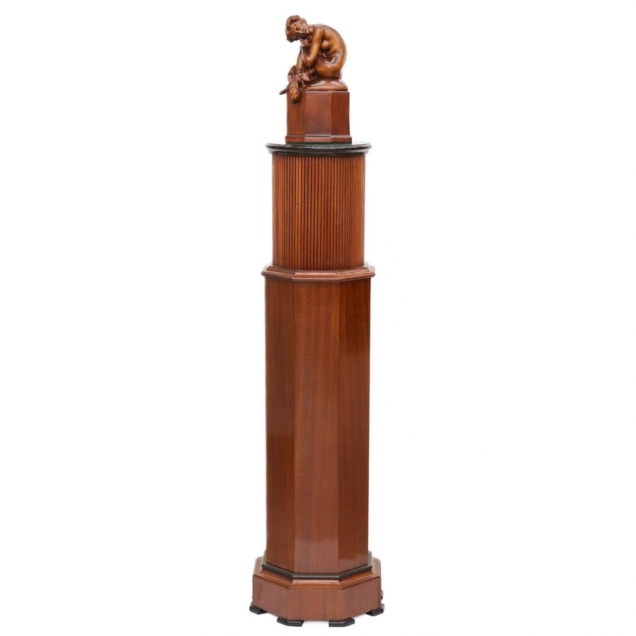 Console column in Art Deco style. With a carved figure of a nude lady and a fox. 20th century.