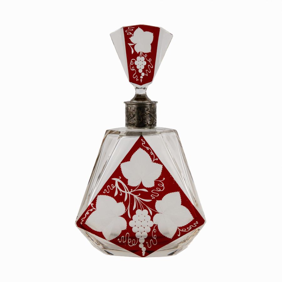 Liqueur decanter of laminated glass with silver, Khlebnikov firm.