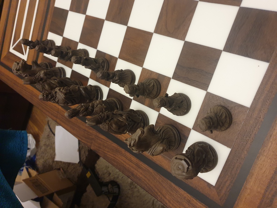 Antique Unique Chessboard Table With Pieces