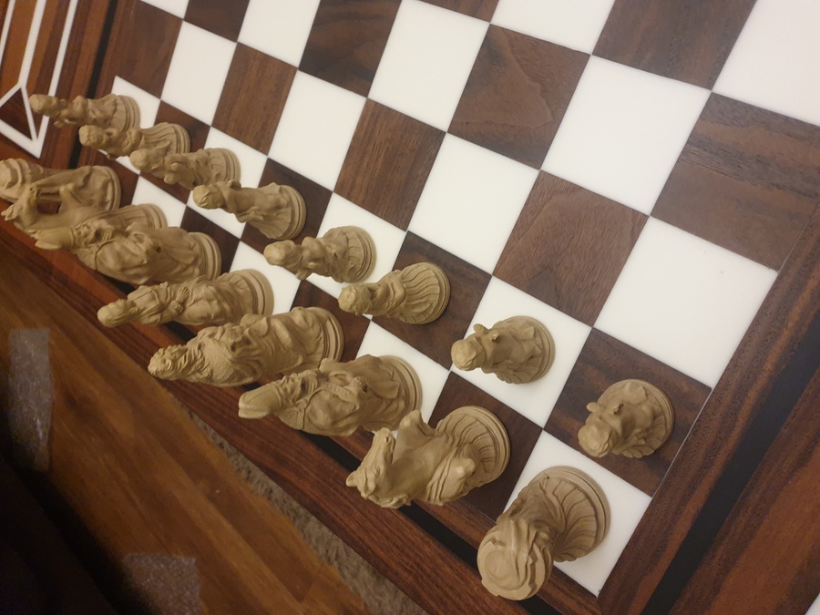 Antique Unique Chessboard Table With Pieces