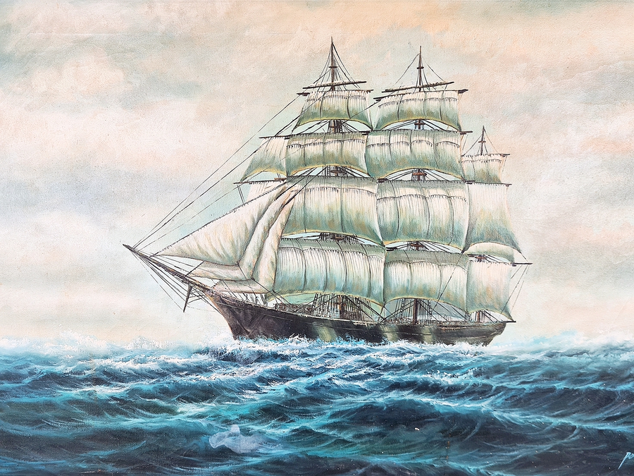 A Clipper At Sea. Oil on canvas